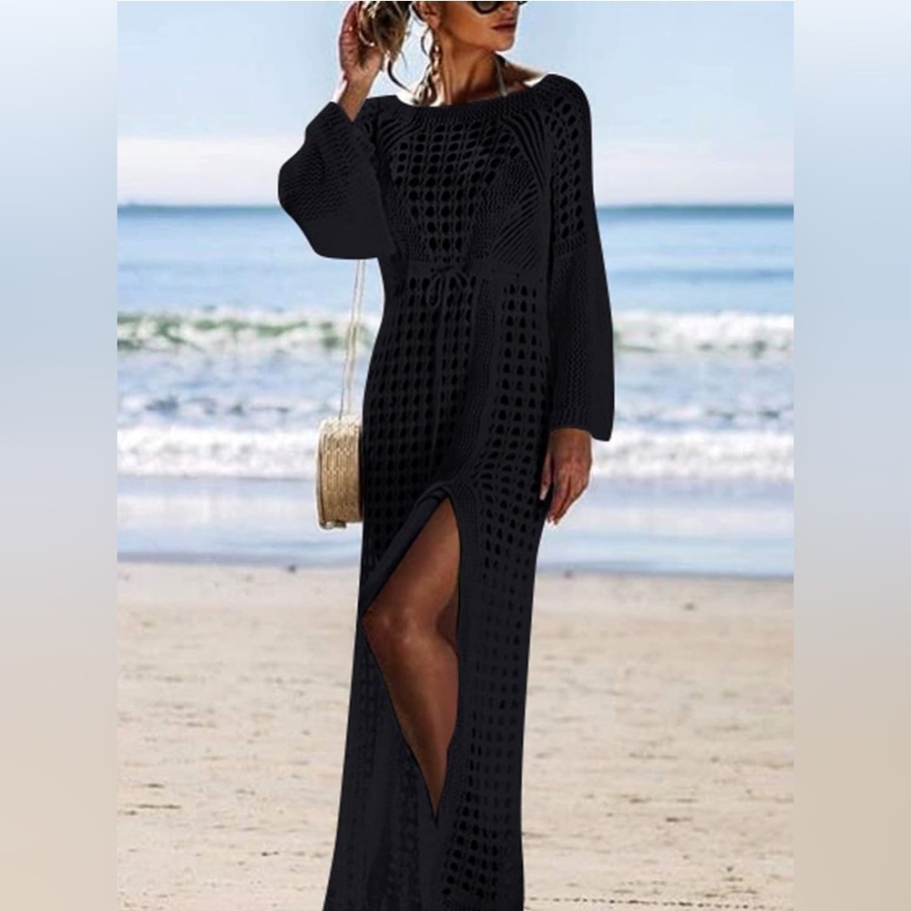 Elegant Black Crochet Swim Cover-Up